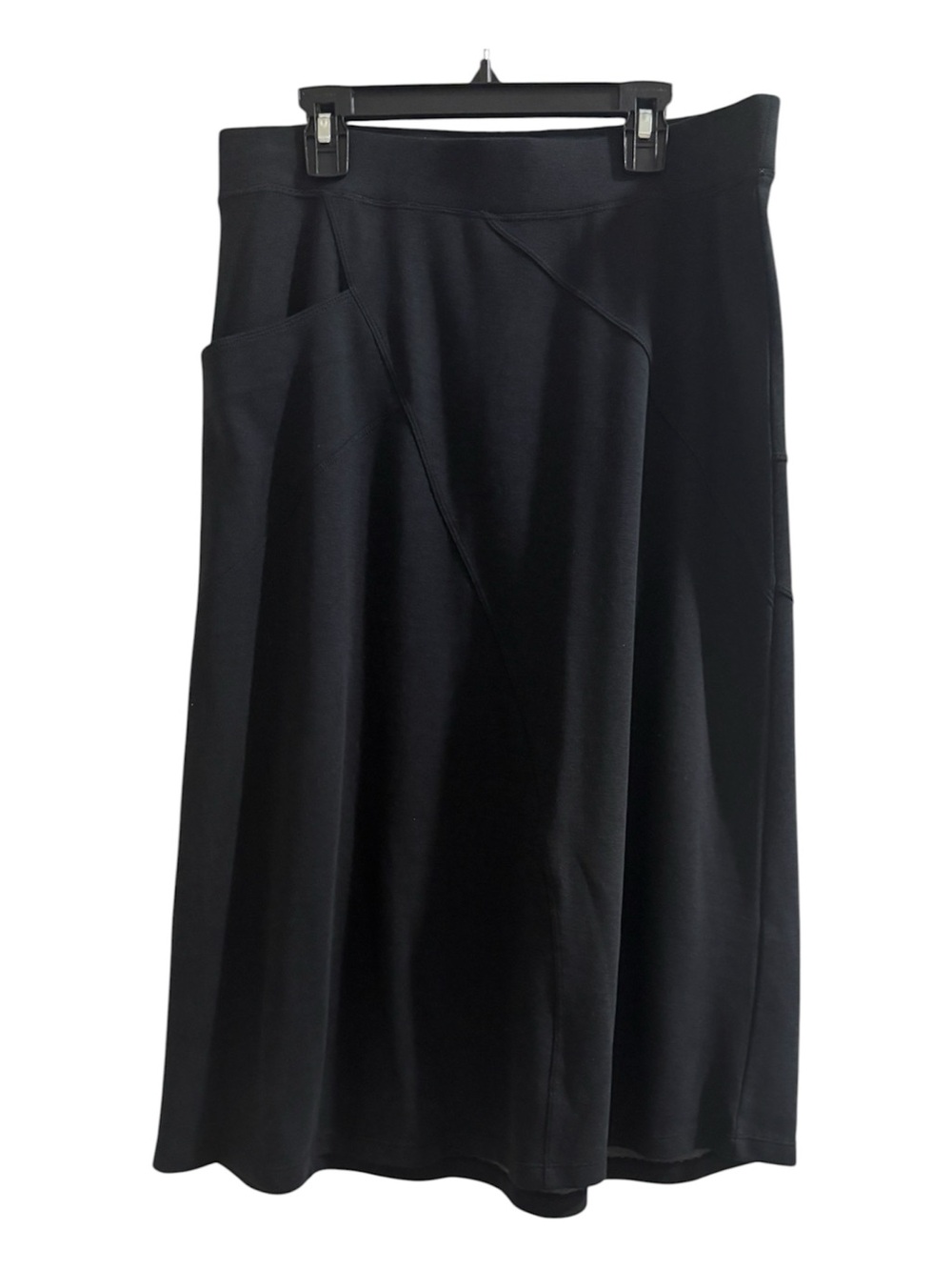 Toad&Co Black Eco Knit Asymmetrical Midi Skirt Small Pockets Stretch